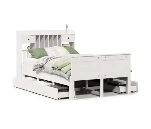 Lova Su Knygų Spinta Be Čiužinio, Balta, 135X190cm Pušis