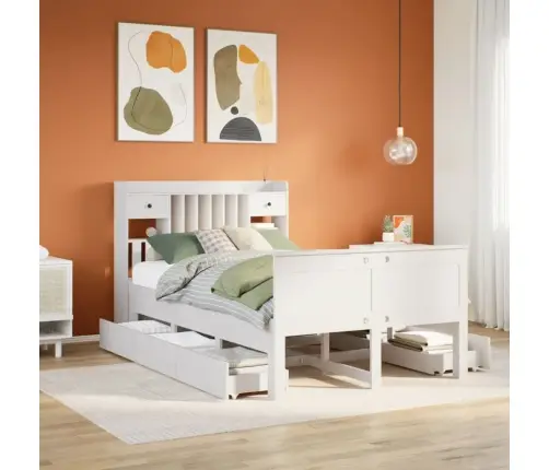 Lova Su Knygų Spinta Be Čiužinio, Balta, 135X190cm Pušis