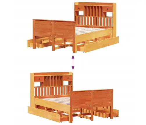 Gulta Ar Grāmatu Plauktu, Bez Matrača, 135X190 Cm, Priedes Koks Vidaxl