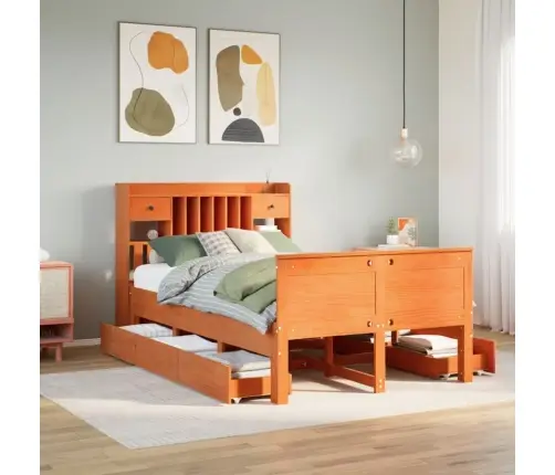 Gulta Ar Grāmatu Plauktu, Bez Matrača, 135X190 Cm, Priedes Koks Vidaxl