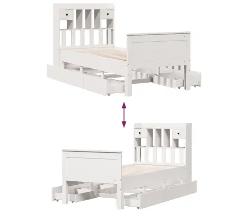 Lova Su Knygų Spinta Be Čiužinio, Balta, 90X190cm Pušis