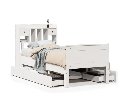 Riiuliga Voodiraam Ilma Madratsita, Valge, 75X190 cm Männipuit