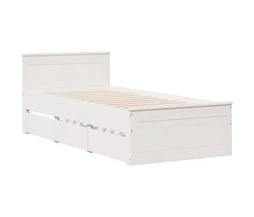 Riiuliga Voodiraam Ilma Madratsita, Valge, 75X190 cm Männipuit