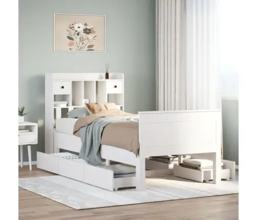 Riiuliga Voodiraam Ilma Madratsita, Valge, 75X190 cm Männipuit