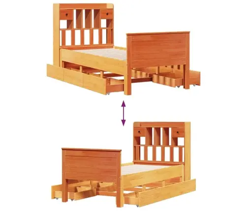 Gulta Ar Grāmatu Plauktu, Bez Matrača, 75X190 Cm, Priede Vidaxl Gulta Ar Grāmatu Plauktu, Bez Matrača, 75X190 Cm, Priede Vidaxl