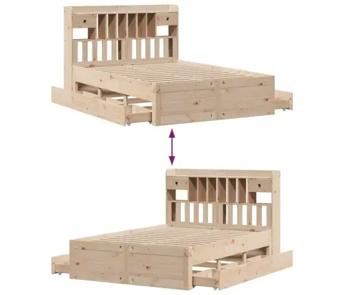 Lova Su Knygų Spinta Be Čiužinio, 150X200cm Pušies Masyvas