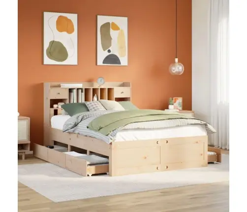 Lova Su Knygų Spinta Be Čiužinio, 150X200cm Pušies Masyvas