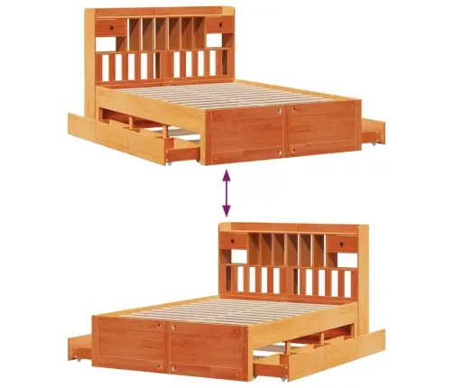 Gulta Ar Grāmatu Plauktu, Bez Matrača, 150X200 Cm, Priedes Koks Vidaxl