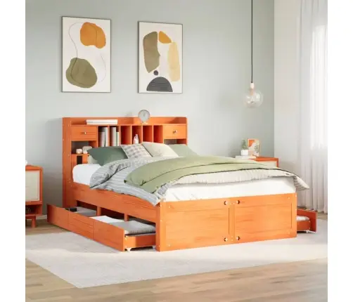 Gulta Ar Grāmatu Plauktu, Bez Matrača, 140X190 Cm, Priedes Koks Vidaxl