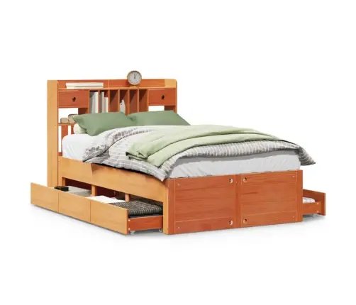 Gulta Ar Grāmatu Plauktu, Bez Matrača, 135X190 Cm, Priedes Koks Vidaxl