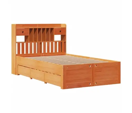 Gulta Ar Grāmatu Plauktu, Bez Matrača, 135X190 Cm, Priedes Koks Vidaxl