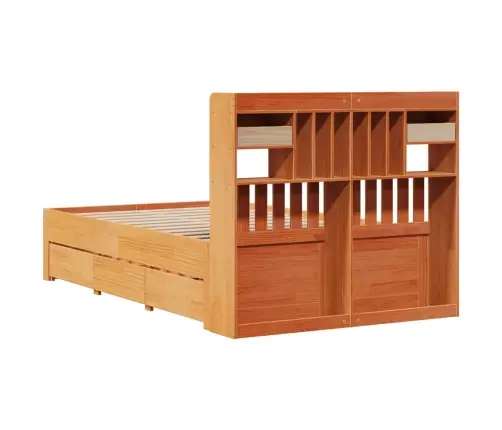 Gulta Ar Grāmatu Plauktu, Bez Matrača, 135X190 Cm, Priedes Koks Vidaxl