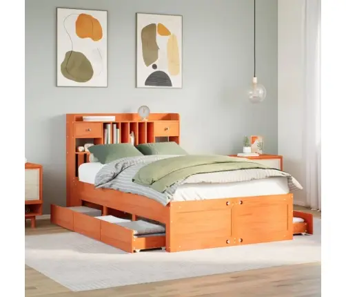 Gulta Ar Grāmatu Plauktu, Bez Matrača, 135X190 Cm, Priedes Koks Vidaxl