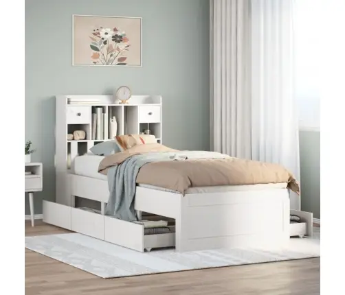 Riiuliga Voodiraam Ilma Madratsita, Valge, 90X190 cm Männipuit