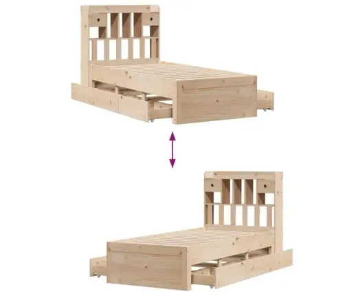 Gulta Ar Grāmatu Plauktu, Bez Matrača, 75X190 Cm, Priedes Koks Vidaxl