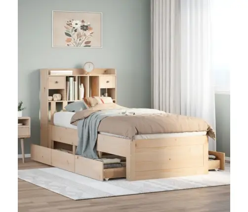 Gulta Ar Grāmatu Plauktu, Bez Matrača, 75X190 Cm, Priedes Koks Vidaxl