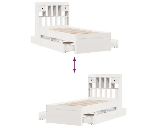 Gulta Ar Grāmatu Plauktu, Bez Matrača, 75X190 Cm, Priedes Koks Vidaxl