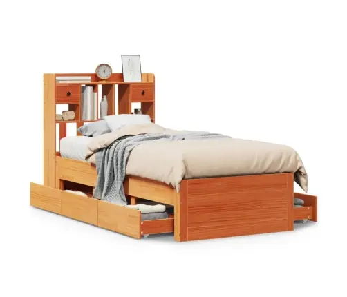 Lova Be Čiužinio/Su Knygų Lentyna, Ruda, 75X190cm Pušis