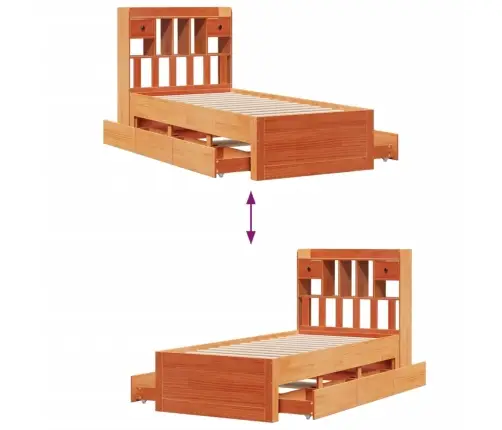 Lova Be Čiužinio/Su Knygų Lentyna, Ruda, 75X190cm Pušis