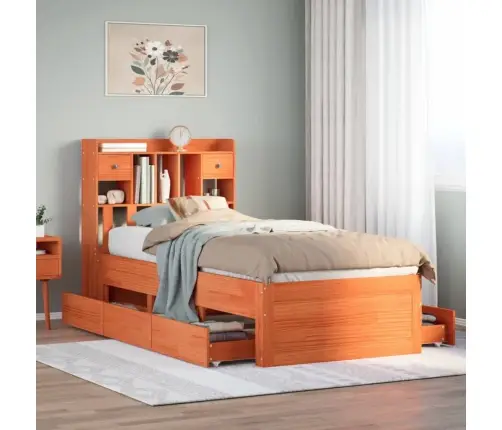 Lova Be Čiužinio/Su Knygų Lentyna, Ruda, 75X190cm Pušis