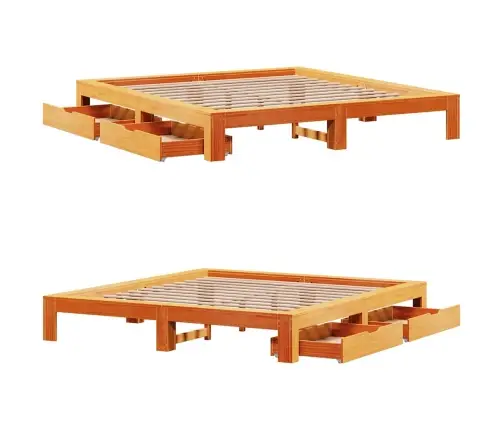 Gulta Bez Matrača, Vaska Brūnas, 200X200 Cm, Priedes Masīvkoks Vidaxl