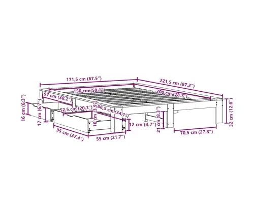 Gulta Bez Matrača, 150X200 Cm, Priedes Masīvkoks Vidaxl