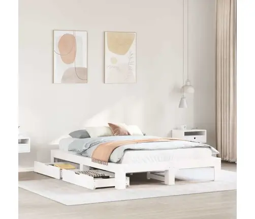 Gulta Bez Matrača, Balts, 150X200 Cm, Priedes Masīvkoks Vidaxl