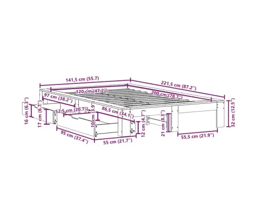 Gulta Bez Matrača, 120X200 Cm, Priedes Masīvkoks Vidaxl