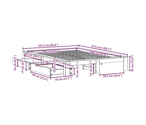 Lovos Rėmas Be Čiužinio, Balta, 140X190cm Pušies Masyvas