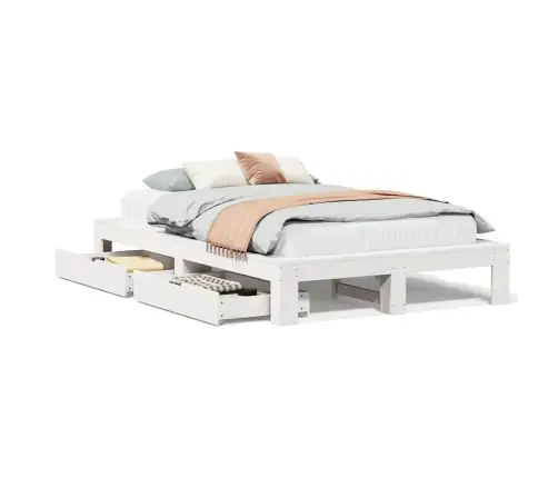 Gulta Bez Matrača, Balts, 135X190 Cm, Priedes Masīvkoks Vidaxl