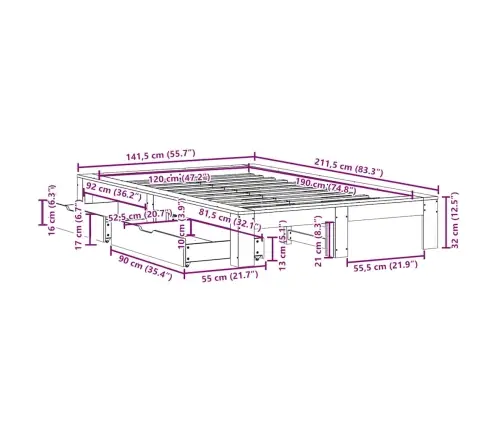 Lovos Rėmas Be Čiužinio, 120X190cm Pušies Masyvas