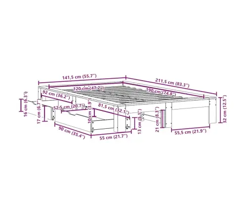Lovos Rėmas Be Čiužinio, Baltas, 120X190cm Pušies Masyvas