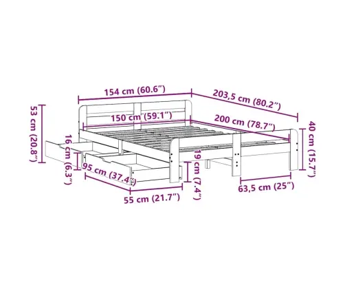 Gulta Bez Matrača, 150X200 Cm, Priedes Masīvkoks Vidaxl