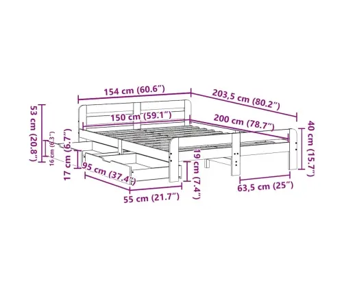 Voodiraam Ilma Madratsita, Valge, 150 X 200 cm Männipuit