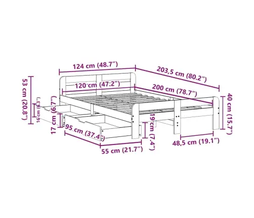 Voodi Ilma Madratsita, 120 X 200 cm Männipuit