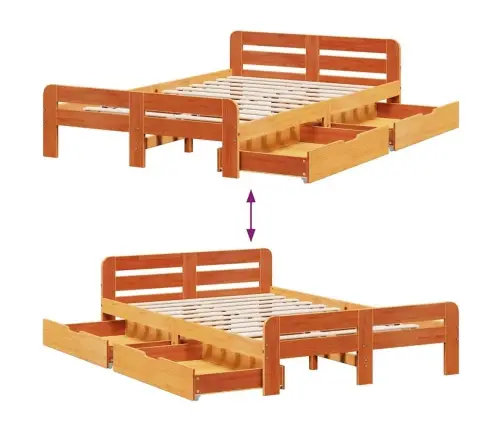 Voodiraam Ilma Madratsita, Vahapruun, 135 X 190 cm Männipuit