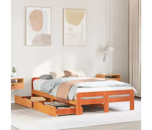 Voodiraam Ilma Madratsita, Vahapruun, 135 X 190 cm Männipuit