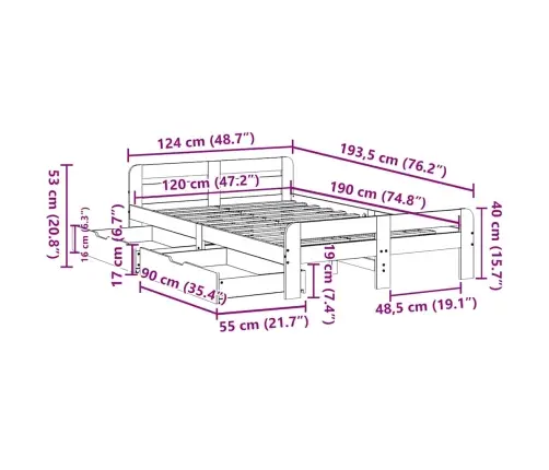 Lovos Rėmas Be Čiužinio, 120X190cm Pušies Masyvas