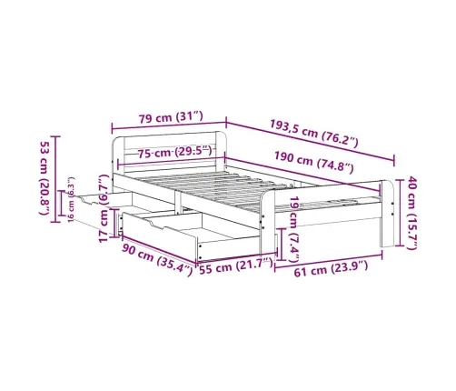 Lovos Rėmas Su Be Čiužinio, Ruda, 75X190cm Pušies Masyvas