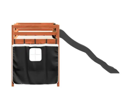 Bērnu Gulta Ar Aizkariem, Melni Ar Baltu, 80X200 Cm, Priede Vidaxl