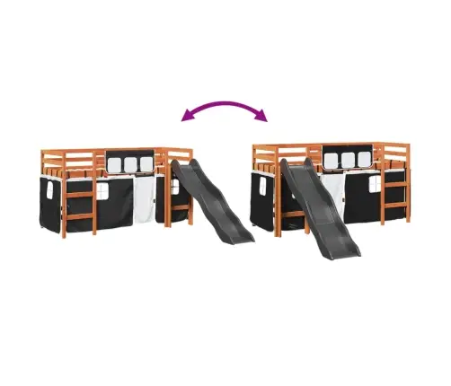 Bērnu Gulta Ar Aizkariem, Melni Ar Baltu, 80X200 Cm, Priede Vidaxl