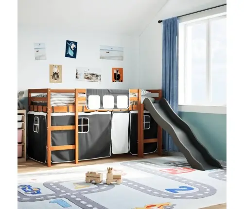 Bērnu Gulta Ar Aizkariem, Melni Ar Baltu, 80X200 Cm, Priede Vidaxl