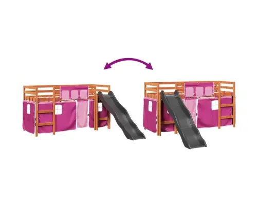 Laste Kõrge Voodi Kardinatega, Roosa, 80X200 cm Männipuit