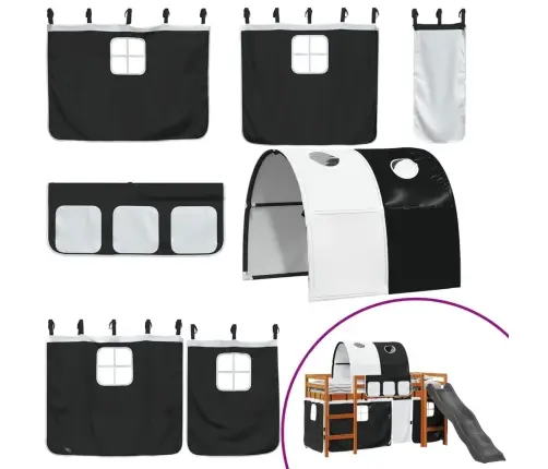 Aukšta Vaikiška Lova Su Tuneliu, Balta/Juoda, 80X200cm Pušis