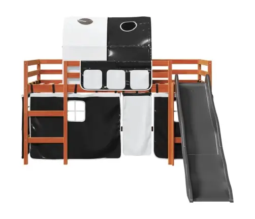 Aukšta Vaikiška Lova Su Tuneliu, Balta/Juoda, 80X200cm Pušis