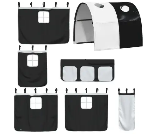 Aukšta Vaikiška Lova Su Tuneliu, Balta/Juoda, 80X200cm Pušis