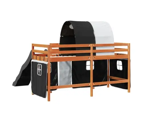 Aukšta Vaikiška Lova Su Tuneliu, Balta/Juoda, 80X200cm Pušis