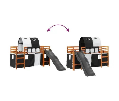 Aukšta Vaikiška Lova Su Tuneliu, Balta/Juoda, 80X200cm Pušis