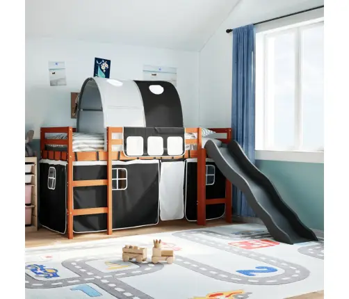 Aukšta Vaikiška Lova Su Tuneliu, Balta/Juoda, 80X200cm Pušis