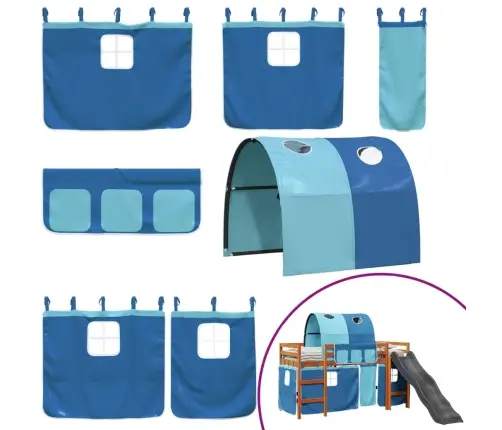 Laste Kõrge Voodi Tunneliga, Sinine, 80X200 cm Männipuit